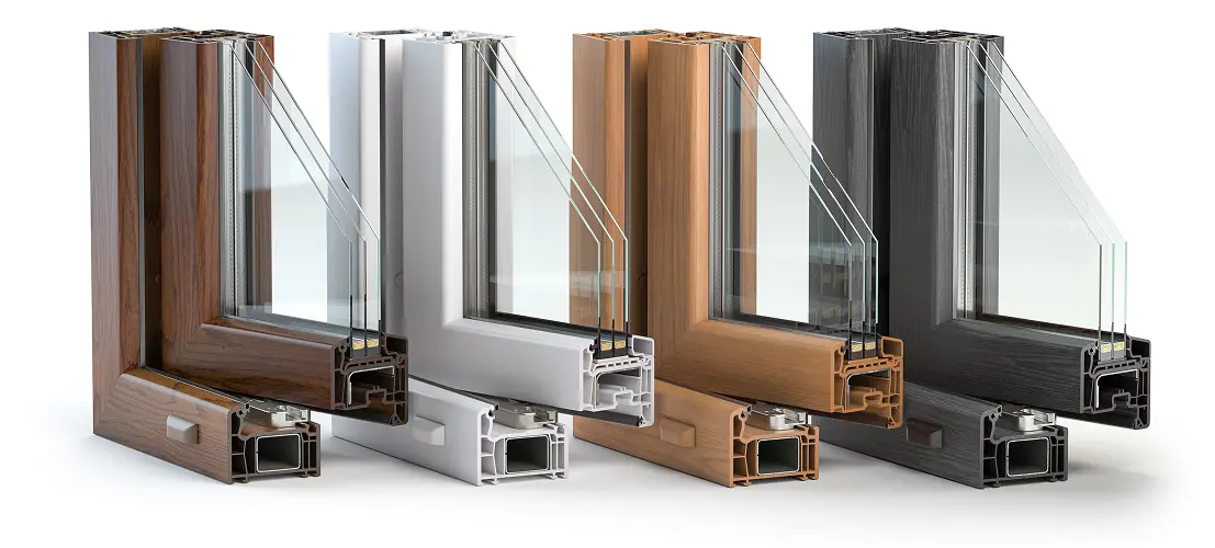 Профили Рехау Grazio и Veka Softline с ламинацией под дерево в разрезе